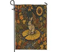 Drapeaux de jardin verticaux vintage en forme de lapin d'automne pour cour, cour, jardin, 30,5 x 45,7 cm, double face pour l'extérieur, esthétique, forêt d'automne, feuille de lotus, petits drapeaux