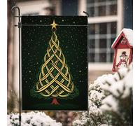 Drapeaux de jardin verticaux vintage en toile de jute pour arbre de Noël avant cour 30,5 x 45,7 cm double face pour extérieur, arbre de Noël abstrait esthétique, petits drapeaux de pelouse, décoration
