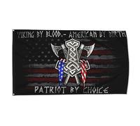Drapeaux De Jardin Viking Par Le Sang, Américain De Naissance, Patriote Par Choix Bannières Extérieure Vintage Bannière De Cour Pour Jardins Cour Décoration 90X150 Cm