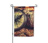 Drapeaux de jardin vintage avec boussole et carte du monde antique, double face, 30,5 x 45,7 cm, pour l'extérieur, petits drapeaux de jardin saisonniers, décoration de jardin pour l'extérieur, décorat