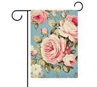 Drapeaux de jardin vintage bleu rose 30,5 x 45,7 cm double face pour l'extérieur, drapeau de cour, drapeau floral de bienvenue, drapeaux de jardin, décorations de vacances