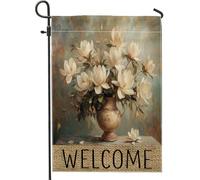 Drapeaux de jardin vintage en forme de magnolia - 30,5 x 45,7 cm - Double face pour décoration extérieure - Esthétique - En toile florale - Années 70 - Pour l'extérieur - Petit drapeau de pelouse