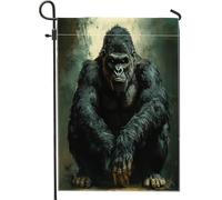 Drapeaux de jardin vintage gorille 30,5 x 45,7 cm double face pour extérieur, chimpanzé sauvage en toile de jute standard, drapeau de pelouse, singe, animal de jardin, petite maison, drapeaux