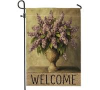 Drapeaux de jardin vintage lilas 30,5 x 45,7 cm pour extérieur, drapeaux verticaux esthétiques floraux standard en lin pour maison, fleurs des années 70 pour avant, cour, pelouse, décoration