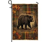 Drapeaux de jardin vintage ours d'automne 30,5 x 45,7 cm pour extérieur, ferme, cabane, chasse, drapeaux verticaux standard en lin, imprimé forêt, cour, cour, pelouse, décoration extérieure