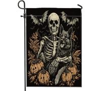Drapeaux de jardin vintage pour Halloween, berger allemand, 30,5 x 45,7 cm, pour extérieur, tête de mort, chiot gothique effrayant, drapeau vertical standard en lin, squelette avant cour, cour