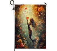 Drapeaux de jardin vintage sirènes 30,5 x 45,7 cm double face pour extérieur, corail sous-marin, corail standard, drapeau de pelouse, vie marine, arrière-cour, petite maison, drapeaux d'extérieur