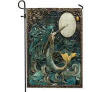 Drapeaux de jardin vintage sirènes 30,5 x 45,7 cm double face pour extérieur, océan, étoiles, lunes nocturnes, drapeaux de pelouse en toile de jute standard, pour filles, vie marine, arrière-cour