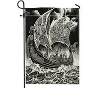 Drapeaux de jardin vintage viking 30,5 x 45,7 cm double face pour décoration extérieure, pirates nautiques en toile, drapeau de maison, océan cool, petit drapeau de pelouse