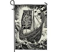 Drapeaux de jardin vintage Viking de 30,5 x 45,7 cm pour extérieur, pirates nautiques, drapeaux verticaux standard en lin pour maison, océan cool, cour, pelouse, décoration extérieure
