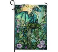 Drapeaux De Jardin Vitrail Dragon Mythique Bleu Sarcelle Drapeau Pirate Imprimé Bannière, Pour D'Intérieur, Balcon, Les Défilés, 30x45cm