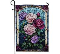 Drapeaux De Jardin Vitrail Fleur Violette Fleur Transparente Drapeau De Bienvenue Imprimé Décoratif Drapeaux, Pour Jardin, Balcon, D'Intérieur, 30x45cm