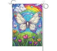 Drapeaux De Jardin Vitrail Papillon Pont Arc-En-Ciel Mémorial Des Animaux Drapeau Fierté Résistant Drapeaus Décoratif Couleurs Vives Bannières Extérieure Pour Défilé Festivals Balcon 30X45CM