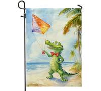 Drapeaux De Jardin Vol De Cerf-Volant Crocodile Coloré Sur Le Thème De La Plage Estivale Bannière Jardins Durable Drapeaus Décoratif Résistant Drapeau Fierté Pour Balcon Fête Défilé 30X45CM