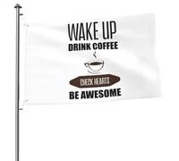 Drapeaux De Jardin Wake Up Drink Coffee Check Hearts Be Awesome Résiste Aux Intempéries Pelouse Drapeaux Coupe-Vent Et Étancheune Garden Flag Pour Patio Ferme Jardinage 90X150 Cm