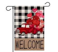 Drapeaux De Jardin Welcome Day Love Heart Florals Red Truck Résiste Aux Intempéries Bannière Extérieure Premium Garden Flag Pour Ferme Célébrations S
