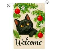 Drapeaux De Jardin Welcome Merry Christmas Cat Black Ornament Snowflake Décorations Bannière Extérieure Premium Treer Drapeau Pour Balcon Fête Célébrations S