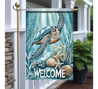 Drapeaux De Jardin Welcome Sea Turtle Beach Coastal Résiste Aux Intempéries Bannière Extérieure Premium Drapeau Extérieur Pour Jardinage Patio S
