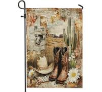 Drapeaux de jardin Western Cowboy Martin Boots 30,5 x 45,7 cm double face pour extérieur, chapeau de cactus vintage, drapeau vertical standard en toile pour maison, cour, cour, pelouse, drapeaux