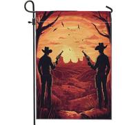 Drapeaux de jardin Western Cowboys Shot 30,5 x 45,7 cm double face pour extérieur, drapeaux verticaux vintage en toile standard sud-ouest pour maison, cour, cour, pelouse, drapeaux
