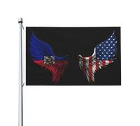 Drapeaux De Jardin Wing Haïtien Et Amérique Bannières Extérieure Imperméabiliser Bannière Jardins Decoration Drapeaus Décoratif Pour Balcon Festivals Défilé 90X150CM