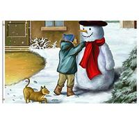 Drapeaux De Jardin Winter Christmas Xmas Children Snowman Dog Snowflake In White Snow Treer Drapeau Résiste Aux Intempéries Drapeau Extérieur Pour Jardinage Patio Ferme 90X150 CM