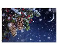 Drapeaux De Jardin Winter Christmas Xmas Tree With Snow Snowflake In Moon Seasonal Treer Drapeau Décorations Drapeau Extérieur Pour Patio Balcon Fête Jardinage 90X150 CM