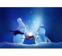 Drapeaux De Jardin Winter Landscape Two Snowmen Open The Gift Box Garden Flag Coupe-Vent Et Étancheune Treer Drapeau Pour Ferme Balcon Fête Jardinage 90X150 CM