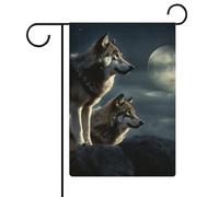 Drapeaux de jardin Wolves In The Moonlight - 30,5 x 45,7 cm - Double face - Drapeau extérieur d'été - Drapeau floral de bienvenue - Décorations de jardin saisonnières