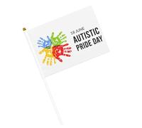 Drapeaux de la Journée de la fierté autiste, petits drapeaux à main avec mât pour décoration de fête