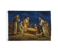 Drapeaux de la Nativité pour extérieur, bergers religieux de Noël, étoiles de Noël bleues avec bannière en corde, décoration d'extérieur résistante à la décoloration pour porche, balcon, terrasse