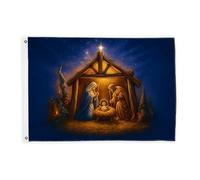 Drapeaux de la Nativité pour extérieur, étoile religieuse d'écurie de Noël, drapeaux décoratifs avec œillets décoratifs pour extérieur, porche, balcon, terrasse, patio - 0,9 x 1,5 m - Bleu
