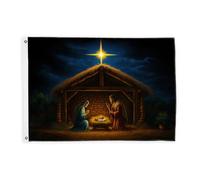Drapeaux de la Nativité pour extérieur, mangeoire traditionnelle d'étoiles de Noël - Drapeaux décoratifs bleus de Noël - Bannière décorative résistante à la décoloration pour balcon, terrasse, jardin
