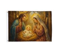 Drapeaux de la Nativité pour extérieur, religieuse traditionnelle Mary Joseph, drapeaux décoratifs d'extérieur avec œillets décoratifs pour porche, jardin, balcon, maison, 6,1 x 0,9 m