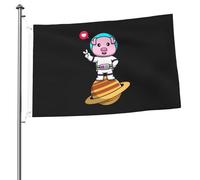 Drapeaux de l'astronaute cochon mignon sur la planète pour l'extérieur 2 x 3 pieds double face robuste bannière drapeau pour la maison cour festival extérieur jardin décoration drapeau de bienvenue