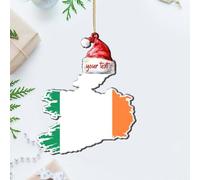 Drapeaux de l'Irlande - Chapeau de Père Noël rouge - Ornement souvenir en forme de carte d'État - Ornements de Noël - Décorations de fête de Noël à suspendre - Rond transparent en acrylique
