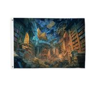 Drapeaux de livres pour extérieur, bibliothèque mystique fantastique, livre ouvert, bannière décorative d'extérieur avec œillets décoratifs pour jardin, entrée, maison, terrasse, camping, bleu automne