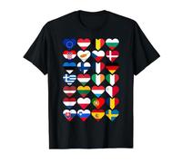 Drapeaux de l'Union européenne en Forme de cœur, Motif fierté européenne T-Shirt Graphique avec Valeur, Homme, Noir, M