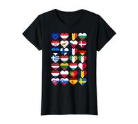 Drapeaux de l'Union européenne en Forme de cœur, Motif fierté européenne T-Shirt Graphique avec Valeur, Femme, Noir, XS