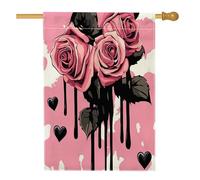Drapeaux de maison à motif de roses pour la Saint-Valentin, 71 x 101,6 cm, double face pour extérieur, funky groovy romantique fleur verticale standard en toile pour maison, vacances, avant cour