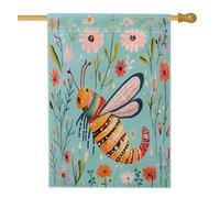 Drapeaux de maison à motif de ver luisant de printemps 71,1 x 101,6 cm double face, fleurs florales mignonnes standard en toile de jute pour la maison, drapeaux de jardin d'insectes, décoration