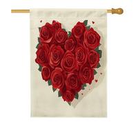 Drapeaux de maison à motif floral rose pour la Saint-Valentin, 71 x 101,6 cm, double face pour l'extérieur, romantique fleur d'amour vertical standard en toile pour maison, vacances, devant cour