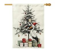 Drapeaux de maison à oiseaux de cigognes de Noël, 71 x 101,6 cm, double face, boîte cadeau d'arbre de Noël, drapeaux de maison en toile de jute standard, drapeaux d'hiver de jardin pour décoration