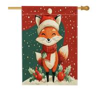 Drapeaux de maison amusants en forme de renard de Noël 71,1 x 101,6 cm pour l'extérieur, Noël, neige, animal mignon, drapeau vertical standard en lin, pour maison, vacances, devant cour, arrière-cour
