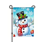 Drapeaux De Maison Bonhomme De Neige Clignant De L'Œil, Coiffé D'Un Haut-De-Forme Et Portant Une Écharpe Rouge, Dans Des Arbres Enneigés En Hiver Drapeaux Durable Double Face 30X45Cm Drapeau