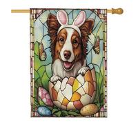 Drapeaux de maison bretagne pour chien de printemps de Pâques 71,1 x 101,6 cm double face, œufs en verre teinté pour cour, arrière-cour, drapeaux verticaux pour la maison, drapeaux en toile de jute