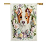Drapeaux de maison bretagne pour chien de printemps de Pâques 71,1 x 101,6 cm double face, œufs floraux fantaisie avant cour arrière-cour drapeaux verticaux pour la maison, drapeaux en toile de jute