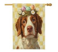 Drapeaux de maison bretagne pour chien de printemps et de Pâques - 71,1 x 101,6 cm - Double face pour décoration - Œufs à carreaux - Marguerites - Toile de jute pour animaux de compagnie - Décoration