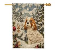 Drapeaux de maison Cavalier King Charles Spaniel de Noël 71 x 101,6 cm double face pour l'extérieur, arbre de Noël fantaisie en toile verticale, drapeaux de maison, drapeau imprimé chien avant cour