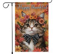 Drapeaux De Maison Chat Heureux, Automne, Nœud Papillon Reconnaissant Drapeaux Double Face Décoratif 30X45Cm Drapeau De Jardin Pour Dortoirs Vacances